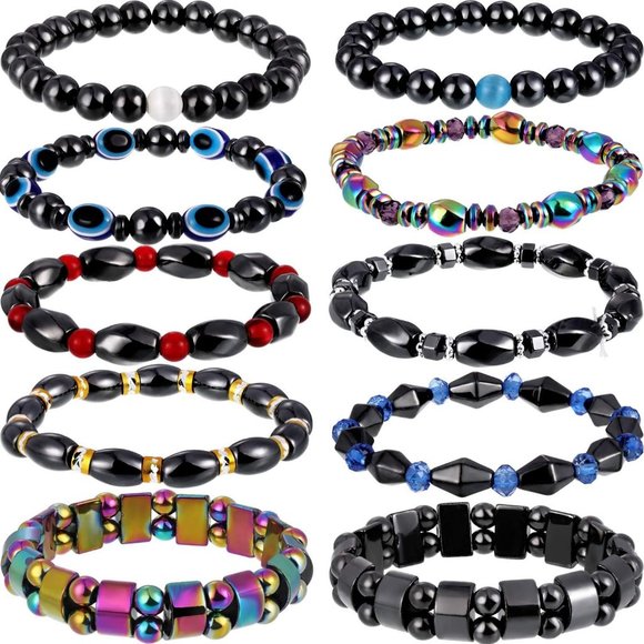 Hicarer 10 Pieces Magnetic Hematite Bracelets for Men Women Magnetic Bra… - Picture 1 of 7